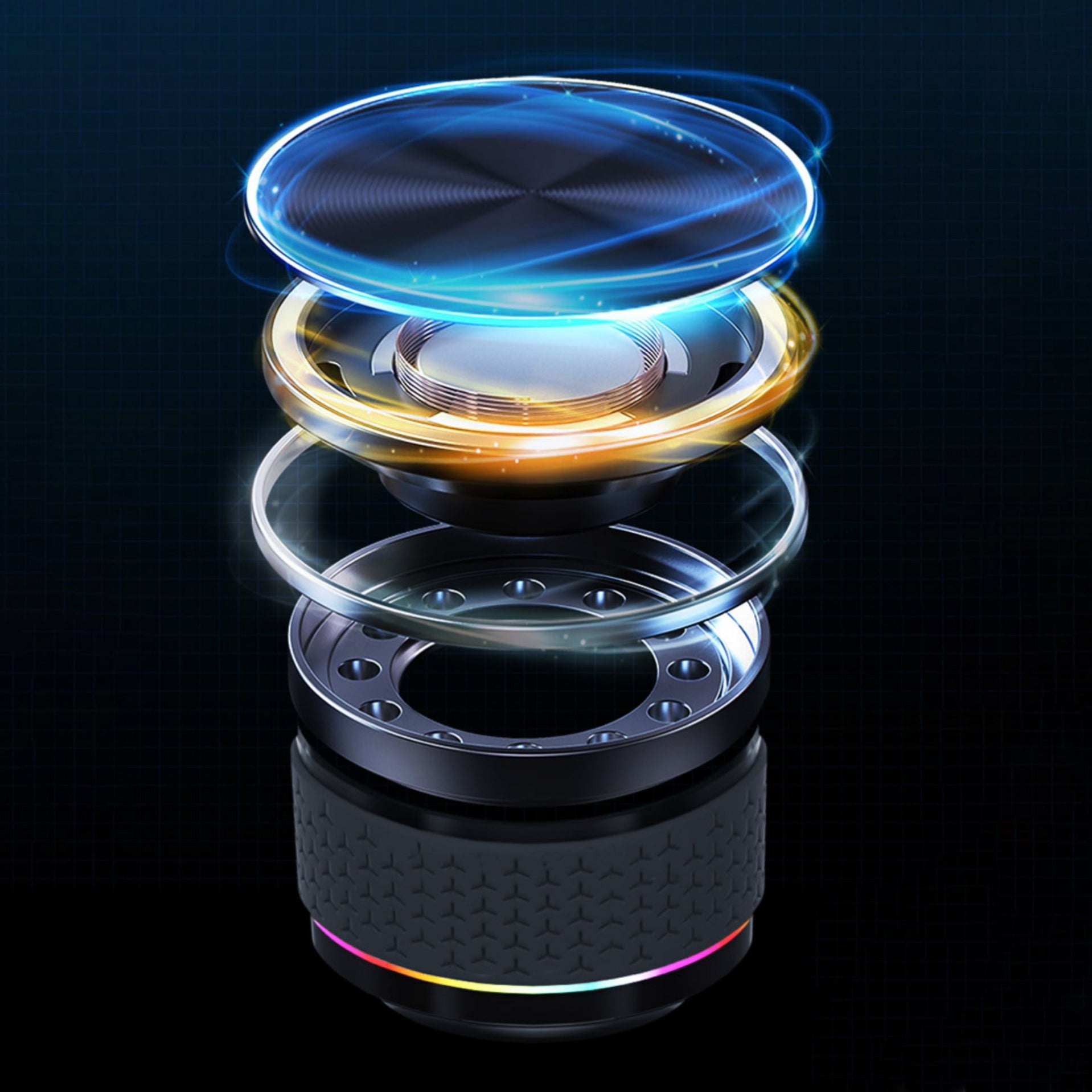 Bone conduction speaker with RGB light, magnetic/suction cup, mini portable, white
